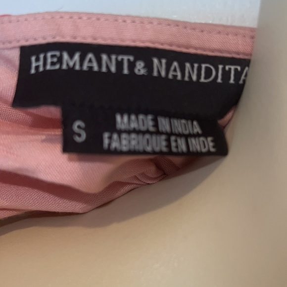 Hemant & Nandita Blouse Pink Rose Garden V-Neck Sheer Sleeves Button Front Sz S - Picture 4 of 4